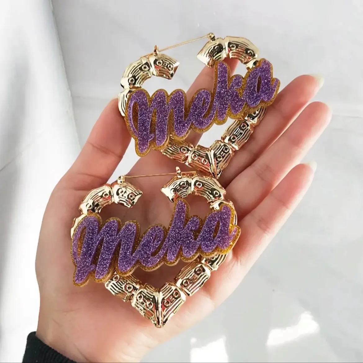 Customizable Acrylic Style Heart Bamboo Hoop earrings