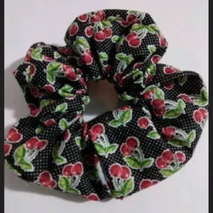 Black/red cherry scrunchie- cherries