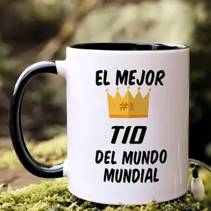 EL MEJOR TIO DEL MUNDO MUNDIAL, Funny Humorous Coffee Mug with Crown Pattern, 11oz Ceramic Cup, Coffee Utensil, Uncle's Birthday/Family Life/Wedding Tea Cup