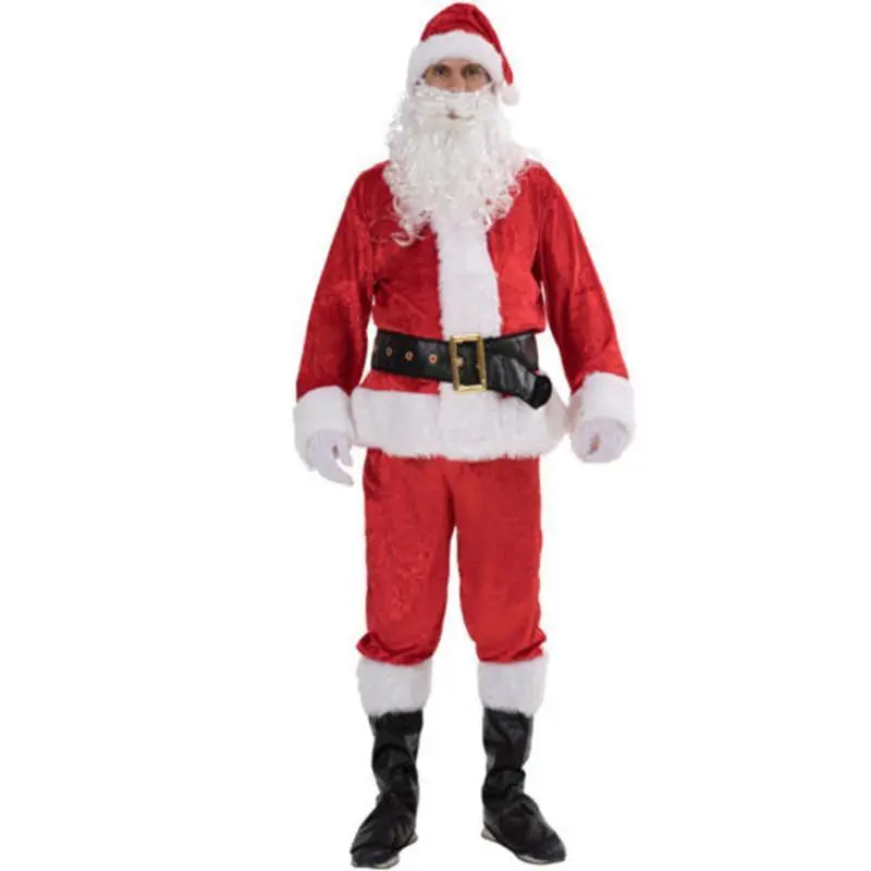 Christmas Santa Claus Cosplay Costume, Red Santa Zipper Coat+Pants+Hat+Belt+Beard+Shoes Menswear ClothesGift Christmas Santa Claus Cosplay Costume, Red Santa Zipper Coat+Pants+Hat+Belt+Beard+Shoes Menswear ClothesGift