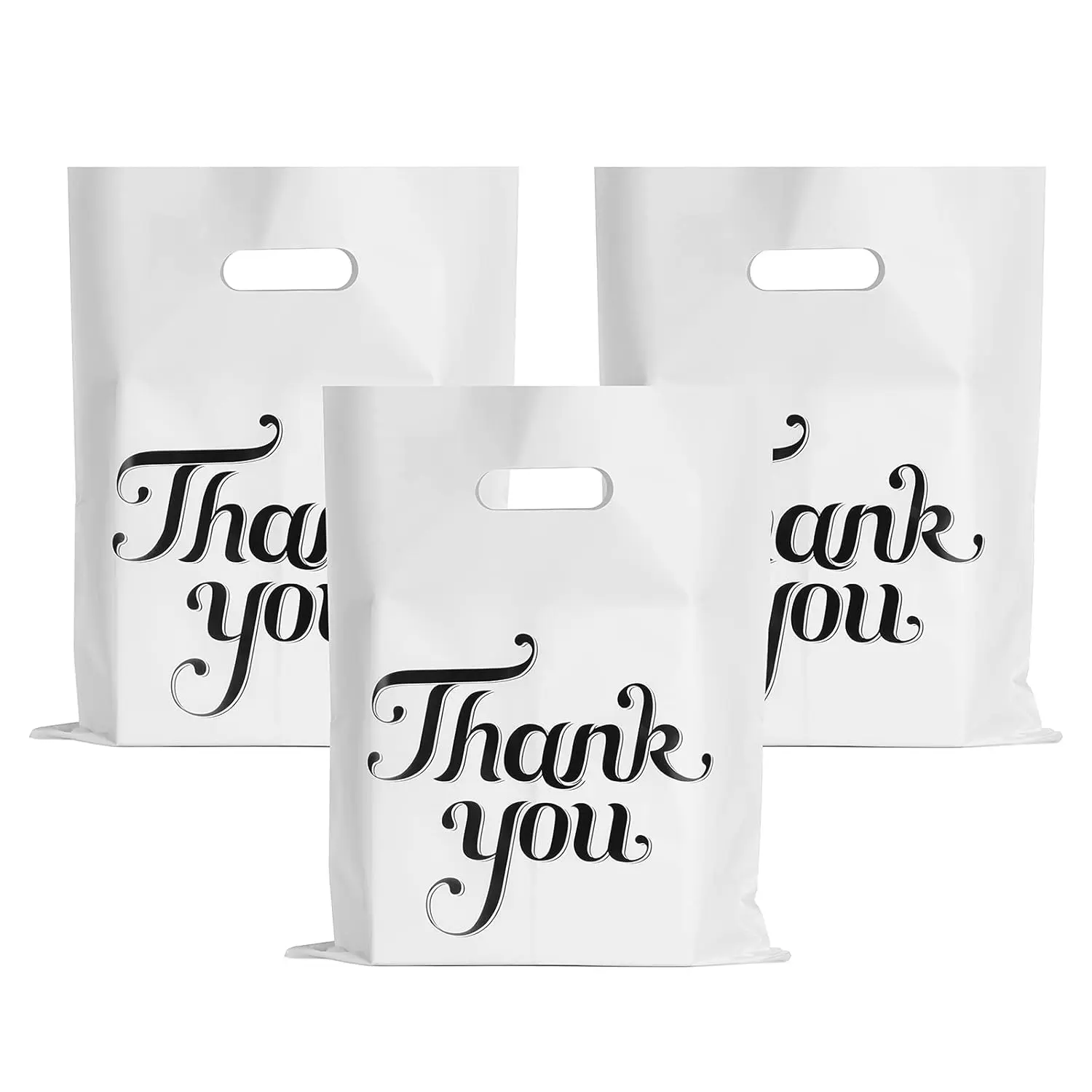 100 Pcs White 12x15" Thank You Bags, Shopping Bags for Goodie, Boutique, Retail, Party Gifts, Clothes, Reusable Plastic Bag