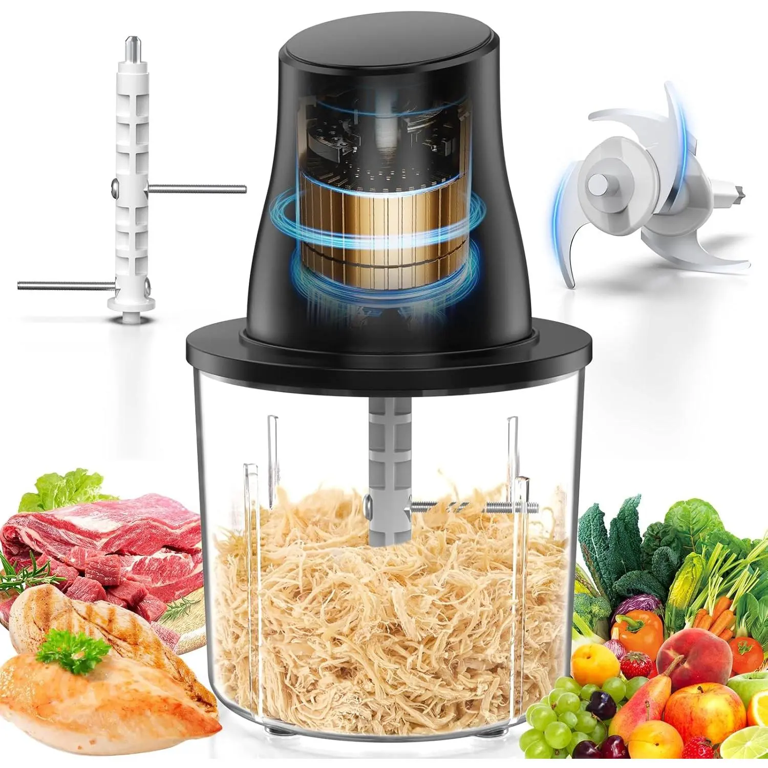 Electric Chicken Shredder Tool: 250W Multifunctional Press-to-Operate Meat Shredder Tool with Large Capacity - Meat Grinder for Chicken Breast, Meats, Fruits, Vegetables, Nuts (Black)