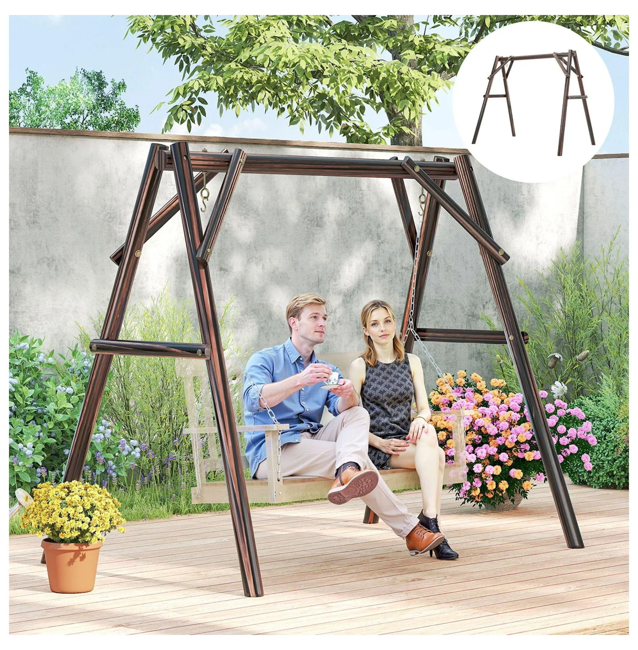 660 lbs Porch Swing Frame - A-Frame Stand for Hanging Chairs, Patio Swing Set, DIY Customizable - Backyard, Garden, Indoor Outdoor Default Title