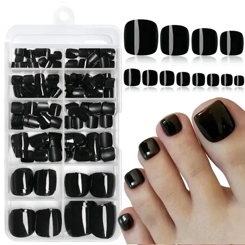 Solid Color Press on Toenails, 120pcs/box Reusable Short Square Fake Toe Nails, Full Cover Glossy Acrylic Stick on Toenails, Stylish Beauty Acrylic Nails for Women Girls, Diy False Toenails