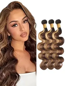 4/27 Two Tone Body Wave Human Hair Weave 18 20 22 Inch Natural Comfortable Thick Hair Bundles