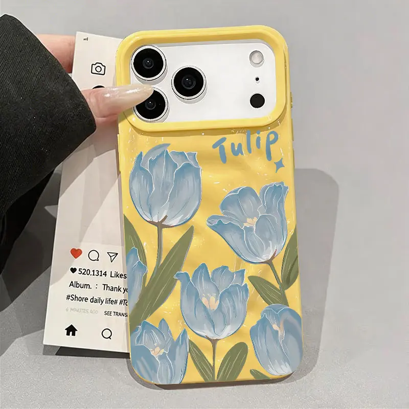3D Meteorite Texture Cellphone Casing - Shockproof, Full-Cover Protective Accessory for iPhone 12/13/14/15/16/17 Pro Max/XS Devices, Dreamy Blue Tulip Design