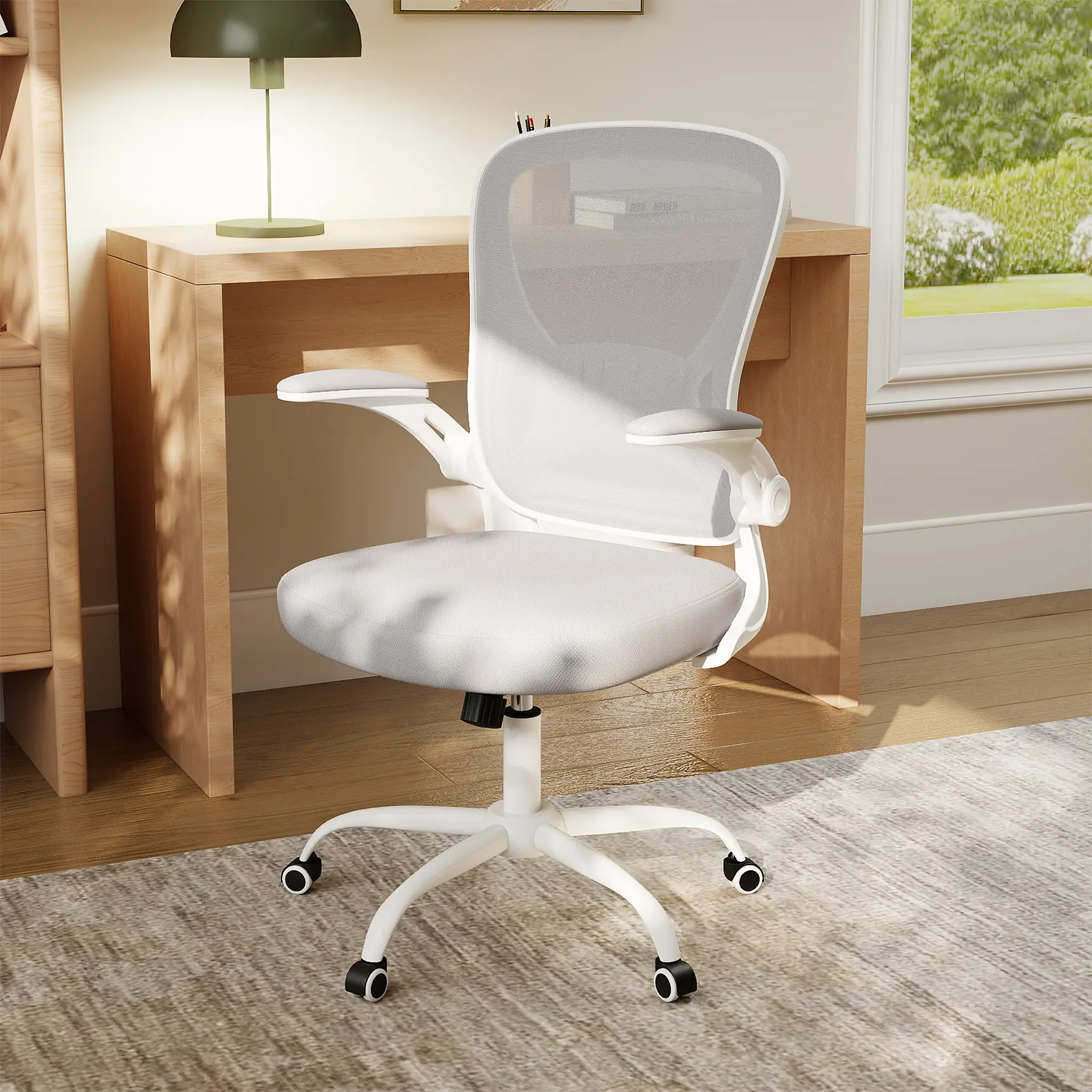 ERMNOIS Mesh Office Chair, Ergonomic Home Office Desk Chair with Flip-up Arms and Lumbar Support, Height Adjustable