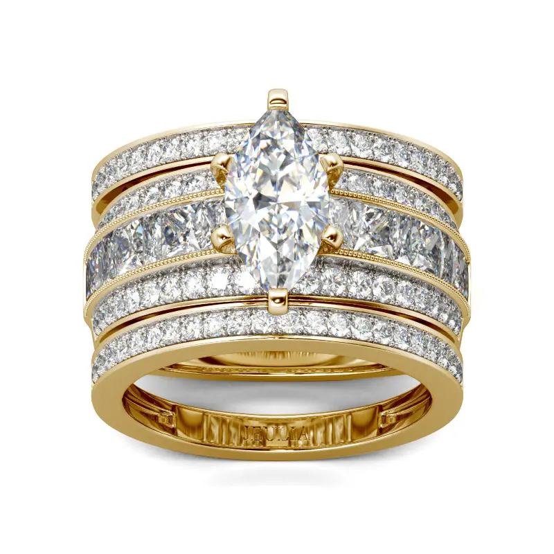 Jeulia 3PC Marquise Cut Sterling Silver Ring Set Wedding Ring Set Teardrop Bridal Rings