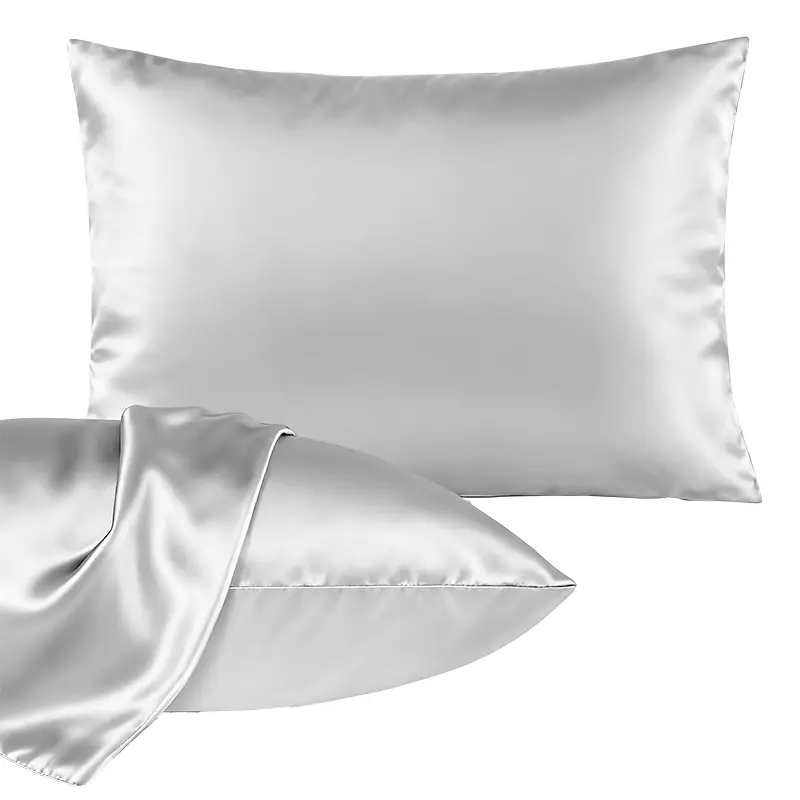 XAKING 2Pcs Silk-Like Satin Pillowcases - Solid Plain Neutral Tones (Ivory, Light Grey, Navy), Cooling, Soft, Skin-Friendly, Breathable, Minimalist, Envelope Closure, Fade Resistant, Machine Wash, Durable Bed Accessories, Queen/King Size, Year-Round Use