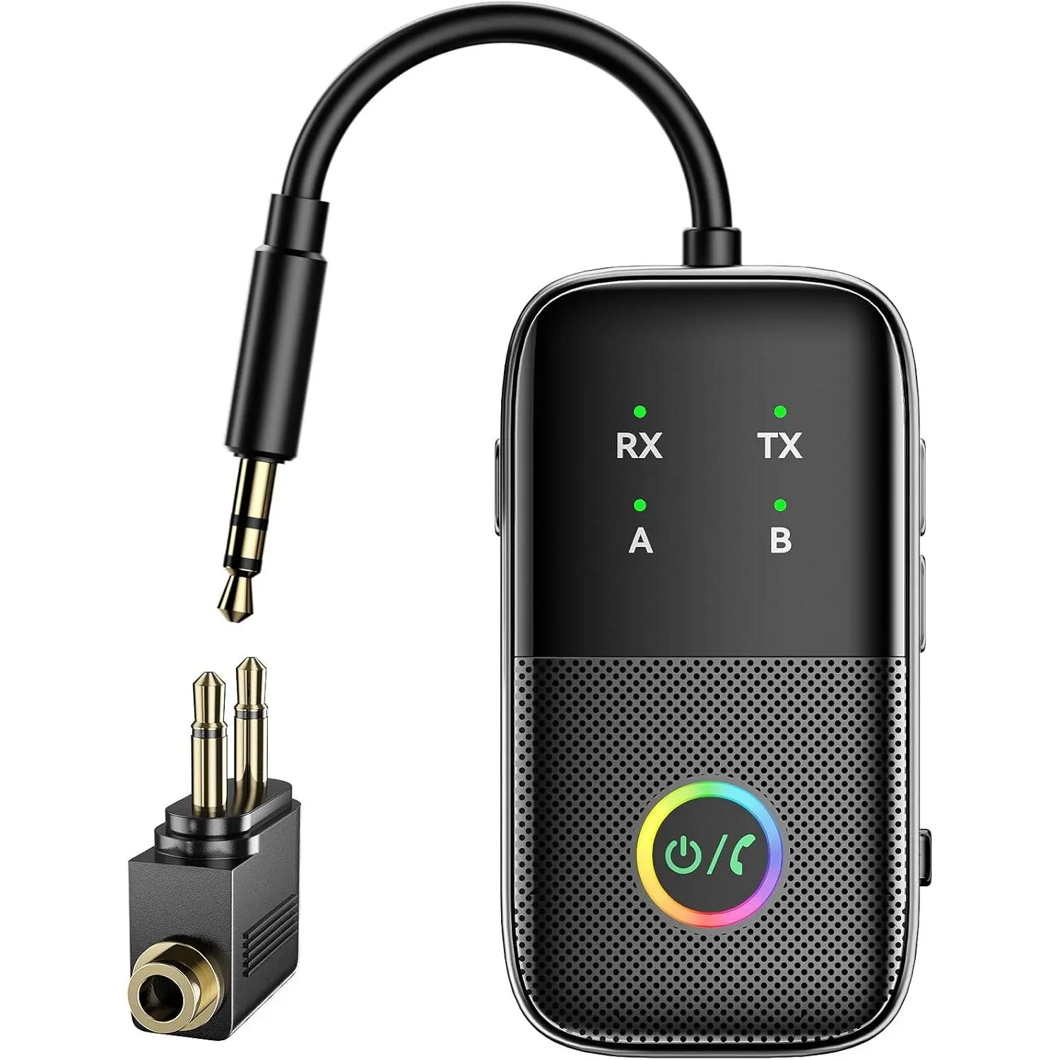 Bluetooth 5.2 Audio AUX Adapter Transmitter Receiver, Low Latency Transmission, Supports 2 Pairs of AirPods/Headphones, Call Support, for Airplanes/TV, Manufacturer Warranty, Manufacturer Warrenty
