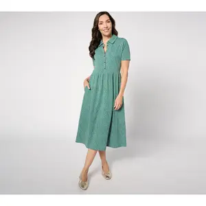 Denim & Co. Regular Printed Favorite Jersey Collared Midi Dress
