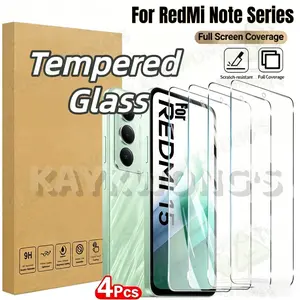 KAYKWONG'S 4-Pack HD Transparent Tempered Glass Film for Redmi Note 13/14/15 Series, Anti-Fingerprint, Scratch-Resistant, Smooth Touch, Compatible with Cases