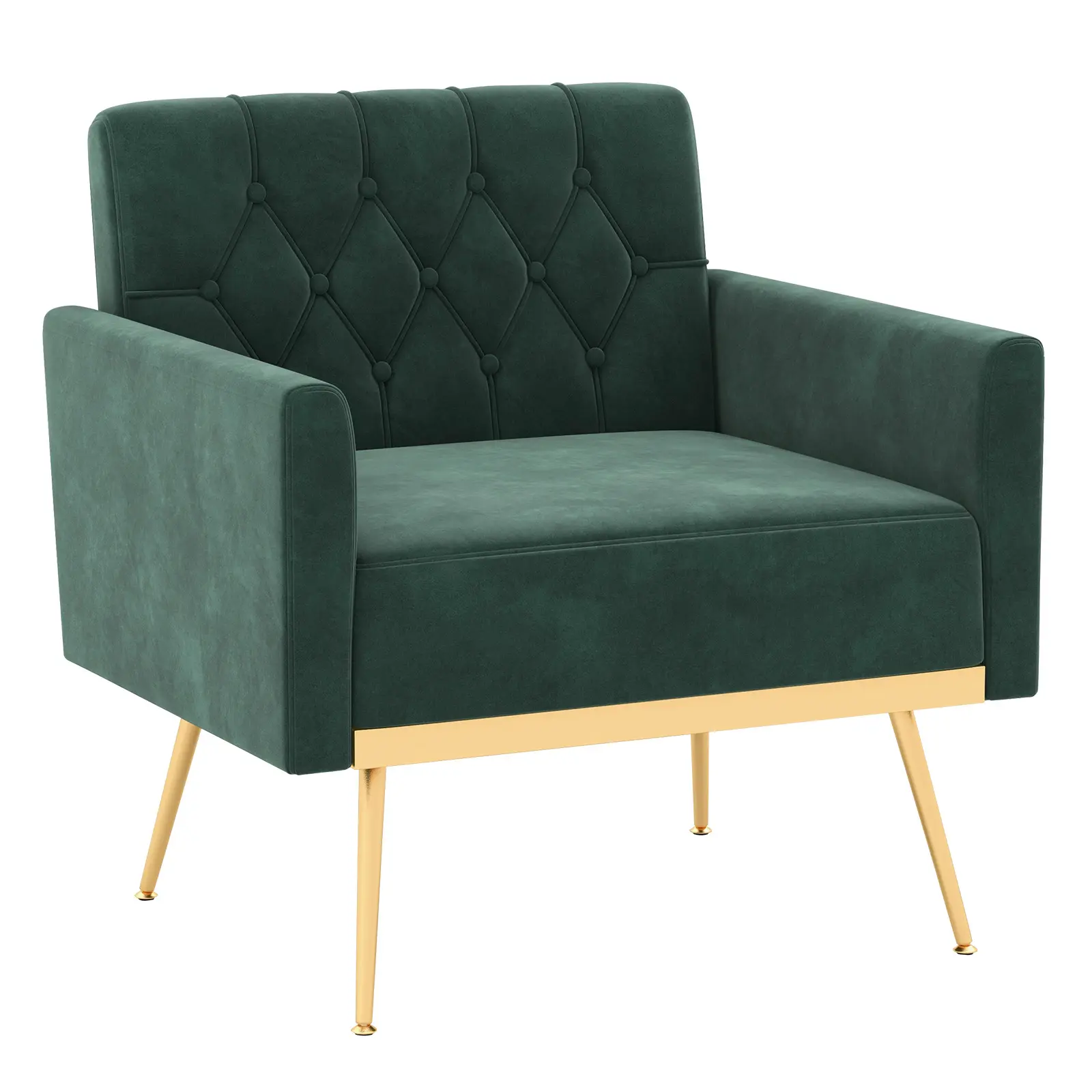 COSTWAY - Modern Velvet Accent Chair with Button Tufted Back Golden Metal Legs and Adjustable Foot Pads-Green