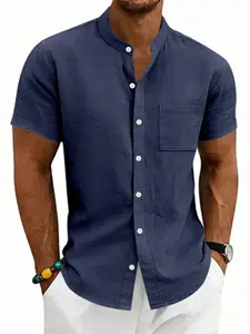 Summer Men's Linen Henley Shirt! Breathable and sweat-free, perfect for vacations and casual wear