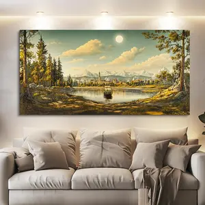 FUHAIHUA Canvas Wall Art For Living Room Large Wall Decor For Bedroom Modern Office Wall Decorations Vintage Lakeside Town Landscape Paintings Artwork Room Aesthetic Home Decor 20x40 In