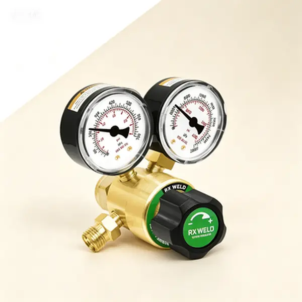 Heavy Duty Oxygen Regulator with Polycarbonate Handle, CGA 540 V-Style Inlet, 1/4 Inch B Fittings, 0-100 PSI Out, Durable Brass Body, 2 Dials, Hoses Compatible, Reliable Quality Gas Welding Accessory for Oxy-Fuel Welding Torch Cutting Kits & Oxygen Tanks