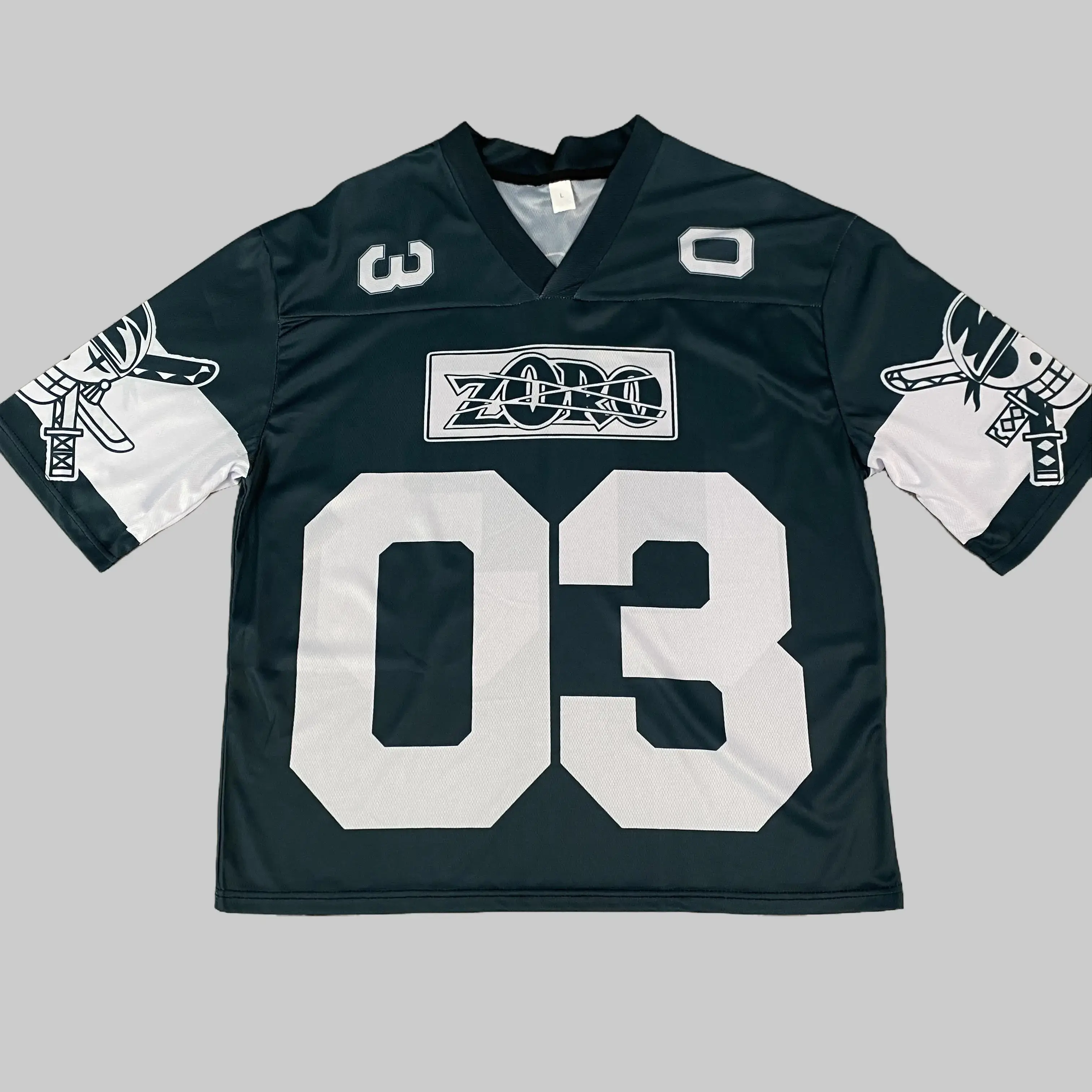 Zoro 03 Jersey Pump Cover Oversized Anime Gym Tee Aesthetic Workout Shirt & Streetwear V-neck Short Sleeves Baggy Cut