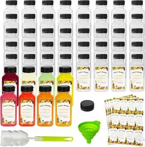 48pcs 8oz Juice Bottle with Caps,Plastic Bottles with Caps, Reusable Clear Bulk Beverage Containers for Juice, Milk and Other Beverages