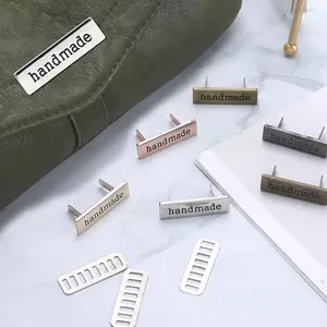 4 Pieces Handmade Metal Labels with Shim Rectangle Alloy Tags Hand Made Printed Signs Label for DIY Crafts Sewing Items Purses Bags Shoes
