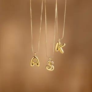 FREEKISS Dainty Balloon Bubble Letter Necklace Alphabet Pendant Choker Necklace Trendy Cute Personalized Monogram Name Necklace Jewelry Necklace For Teen Girls Gift