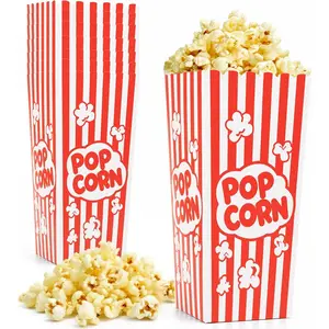24 count Popcorn Boxes, 7.9" Tall and 3.6" Square Large Capacity Popcorn Containers Buckets for Pop Corn Machine, Movie Night, Cinema, Carnival, Party, Concessions