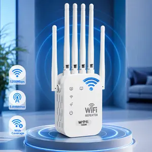 2026 New Generation WiFi Repeater Signal Booster with Ethernet Port, Dual Band 5GHz/2.4GHz WiFi Extender with 6 Directional Antennas, Up to 12800 Sq.ft & 60 Devices, Garage Backyard Basement
