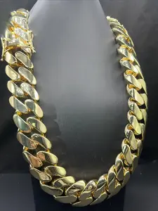 22Mm Big Guy Heavy 14k Gold Plated Fashion Style Rapper Hip Hop Style Chilled Miami Plain Cuban Chain, Hip Hop Street Trend Cultural Accessories, High-End Accessories
