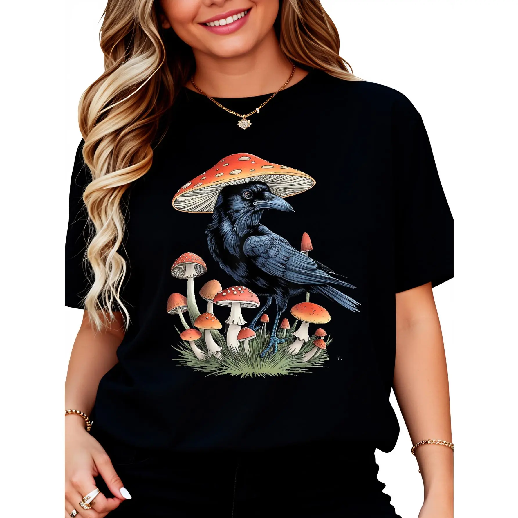 Crow Mushroom Goblincore Aesthetic T-Shirt