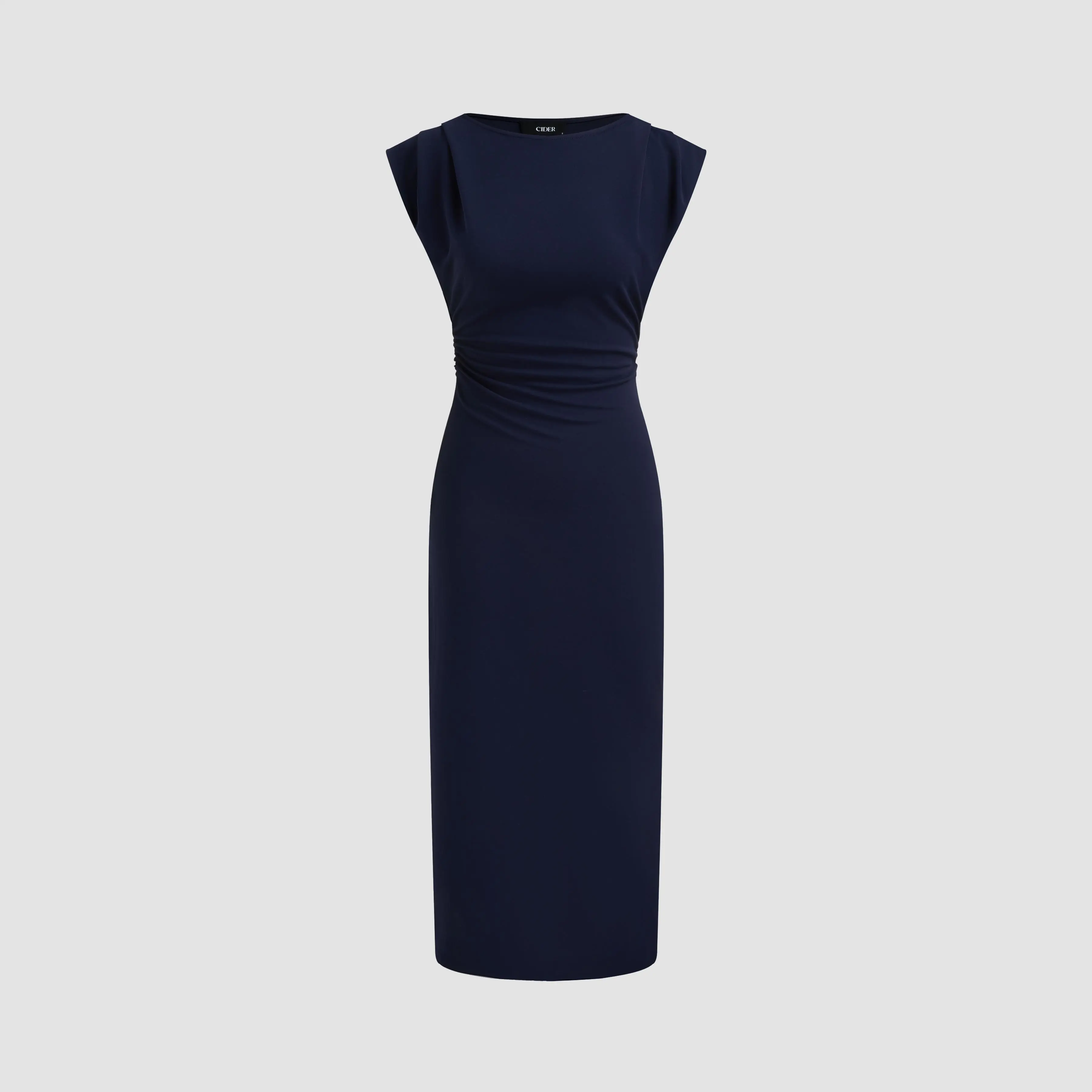 Cider [2 colors, size 0-26] Boat Neck Solid Ruched Maxi Dress, Plussize, Curvy Dresses Plus Size, Elastane, Casual, S, 3Xl
