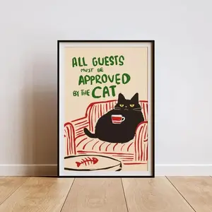 [NO FRAME] All Guests Must Be Approved by the Cat – Funny Digital Art Print, Cat Lover Wall Decor, Home Decor Cat owner