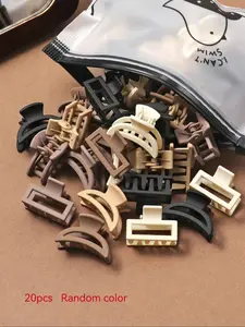 Random Color Hair Claws Set, 20pcs Casual Simple Plain Color Hair Accessories for Women & Girls, Minimalist Headwear Suitable for Thick Hair, Synthetic Claw Clip, Ponytail Claw Clip, Flat Claw Clips