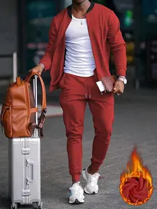 Men's Casual Fitted Two-Piece Set, Solid Color Knit Shirt & Pants Suit, Spring Autumn Business Style, Comfortable Daily Wear