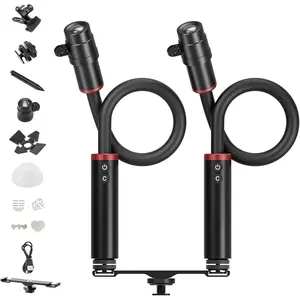 RM 03 Macro Photography LED Light - 2 Pack, Adjustable Beam Angle, 5 Colors CRI95 TLCI92, Bendy Light with Cold Shoe Extension Bar, Clamp, Diffuser, Spotlight, Barndoor, Gobos, Stake - 5796