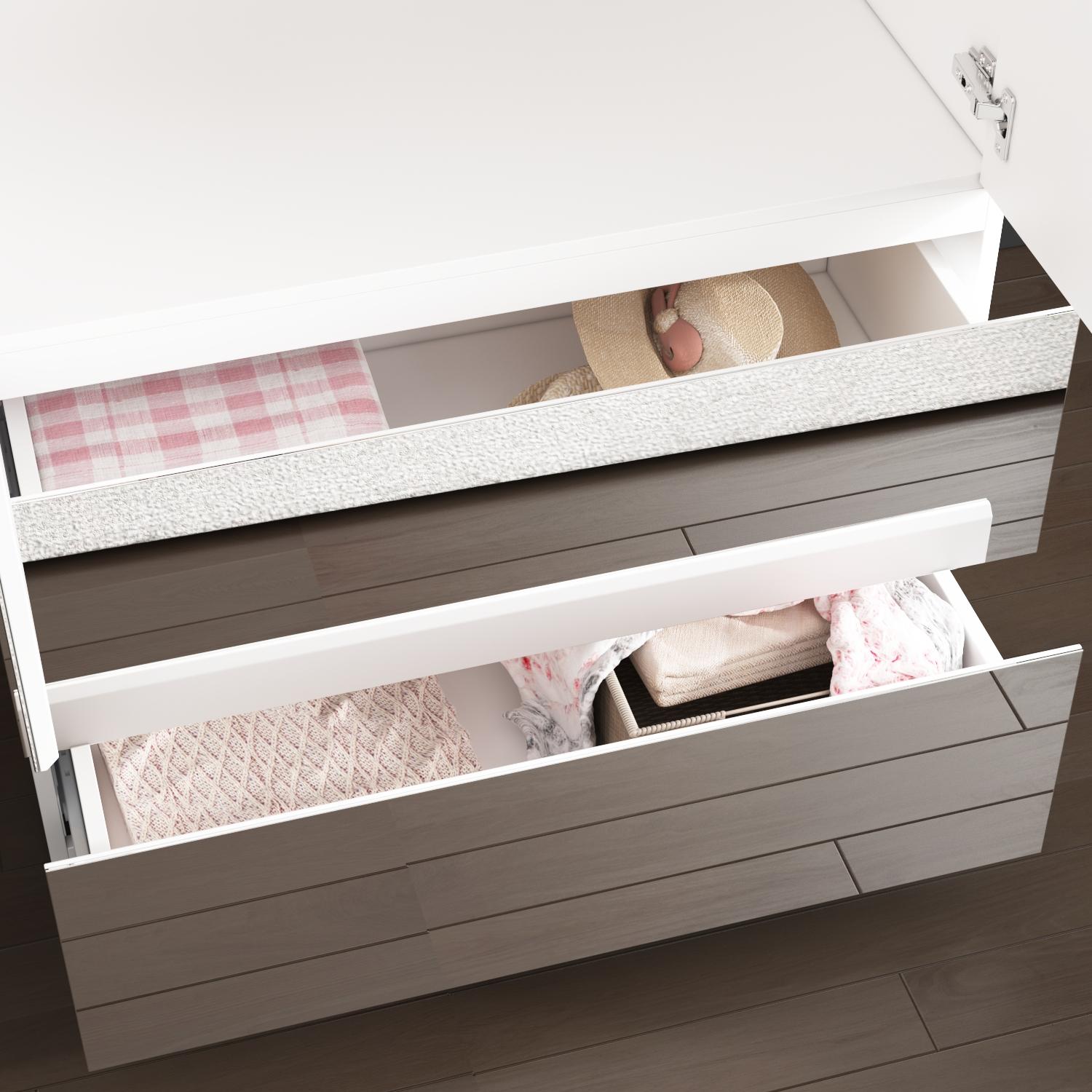 FUFU&GAGA 3 Types Mirror Wardrobe Armoire with Drawers, Full Length Glass Mirrors, 2 Smooth Sliding Drawers & Hanging Rod for Bedroom Storage