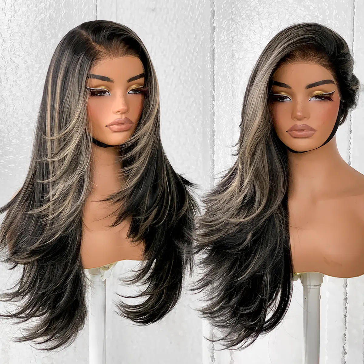 LOVSOUL 13x6 Layered Pro Max Straight Hair Synthetic Wig - Glueless, Pre-Plucked, Pre-Cut, 200% Density, 26in with Bangs, Unisex, Clean Line, Heat-Friendly, Beginner-Friendly for Daily Wear, Parties, Synthetic Wigs