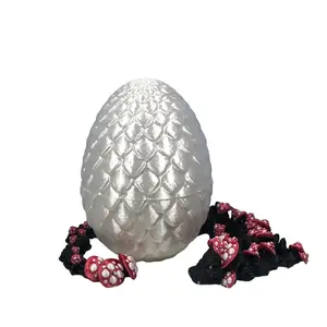 3D Printed Dragon with Dragon Egg, Articulated Black Mushroom Dragon, Fidget ADHD Sensory Dragon