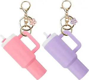 Mini Tumbler Keychain for Stanley Cup Accessories ,Cute Mini Cup Flower Charm for School Bag Backpack Gir Women  ， Mother's Day gifts ，Mini Tumbler Keychain ChapstickHolder， springtok