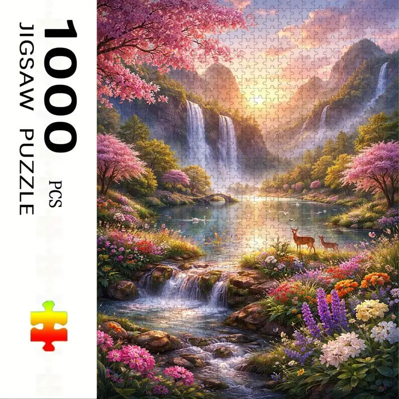 1000 Piece Sunset River Puzzle, Large Adult Family Interactive Toy, DIY Home Decor Brain Challenge, Festive Scene, Durable Puzzle