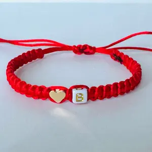 Initial Heart Red String Macrame Bracelets - A-Z Letters, Adjustable Sliding Knot, Fashionable Heart Shaped Bracelet, Jewelry Accessory for Female, Male Daily Wear