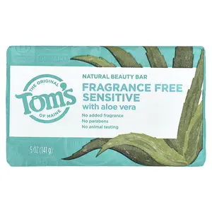 Tom's of Maine Natural Beauty Bar Soap with Aloe Vera, Fragrance-Free, Sensitive, 5 oz (141 g)