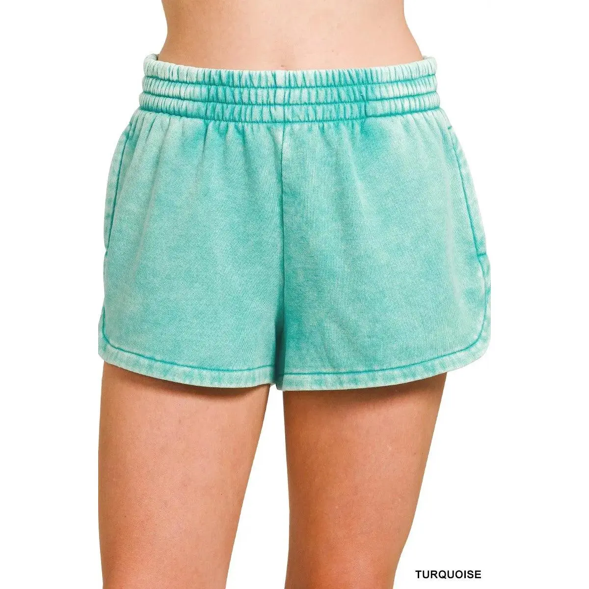 Zenana Acid Washed Elastic Waistband Dolphin Shorts