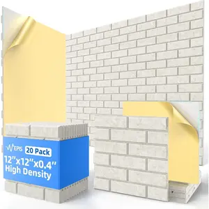 20 Pack Self Adhesive Acoustic Panels 12" X 12" X 0.4" High Density Sound Proof Foam Wall Panels, Brick Sound Absorbing Panels for Home Studio Office Decor Ivory