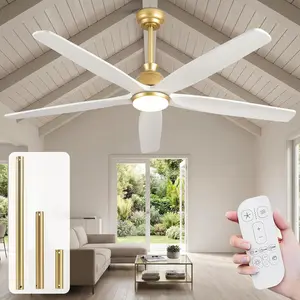 52/60 Inch Farmhouse Ceiling Fan with Light and Remote,Rustic White&Brown Gold Indoor Lighting Ceiling Fan for Bedroom Living Room Kitchen,Outdoor Ceiling Fans for Patios Porch Backyard 5 Damp-rated Wood Blades High CFM Quiet Ceiling Fan Light