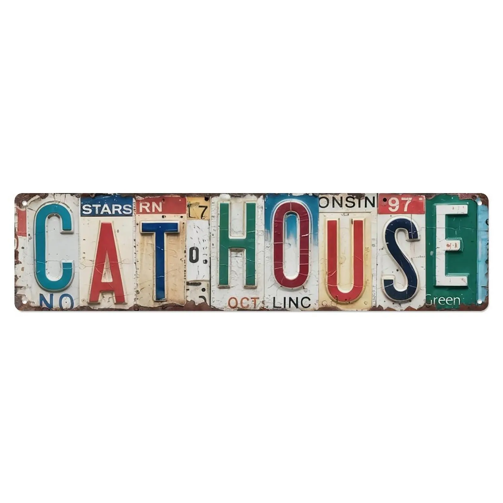 Vintage Aluminium Decorative Wall Plaque - 4x16 in Cat House Metal Tin Sign, Home Decor Gifts, Cat Lover Gift