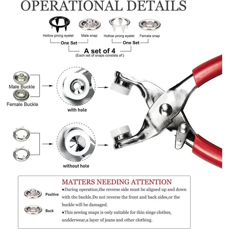 Metal snap button 9.5mm snap fastener kit, five claw bucklestrap tool set - used for DIY handicraft production, clothing,hat and sewing work, installation tools and storage boxes,snap fastener fitter tools, multi claw snap button for leathersewing