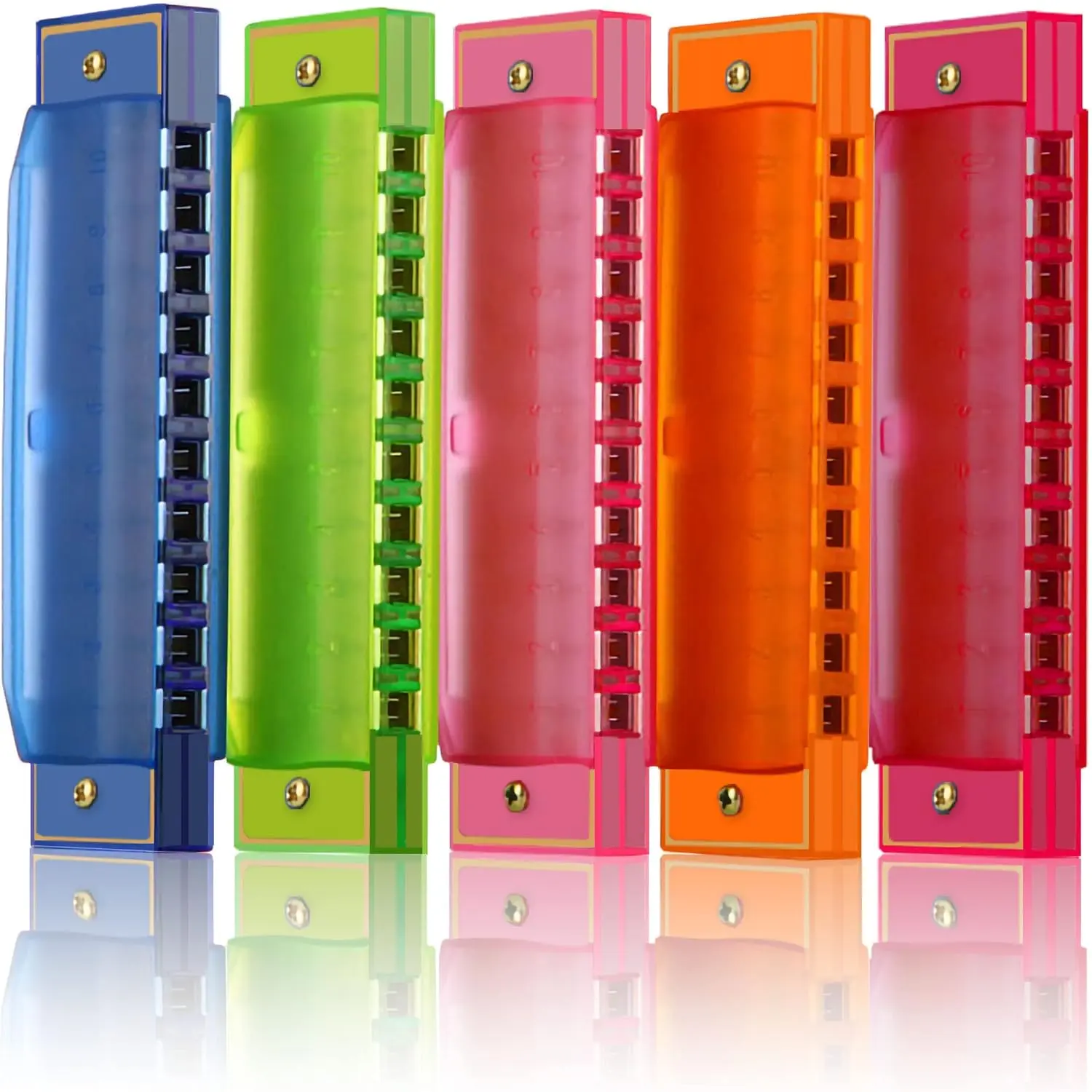 Harmonica for  10 Hole Translucent Harmonica, 5 Pack Educational Toys Beginner's Musical Instruments for 's Party Holidays (Blue, Red, Green, Orange, Pink)
