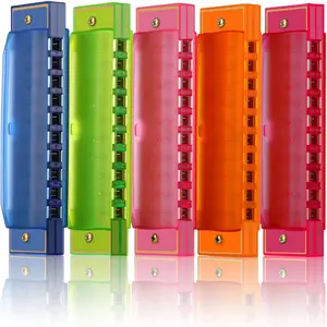 Harmonica for  10 Hole Translucent Harmonica, 5 Pack Educational Toys Beginner's Musical Instruments for 's Party Holidays (Blue, Red, Green, Orange, Pink)