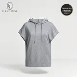 EL ELENGATINE Women's Comfortable Polyester-Cotton Basic Hoodie Top - Baggy Style Short-Sleeve Dolman Sweatshirt, Round Neck, Boxy Relaxed Silhouette, Longline Tunic with Side Slits, Ideal for Athleisure, Casual OOTD Womenswear Pullover