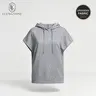 EL ELENGATINE Women's Comfortable Polyester-Cotton Basic Hoodie Top - Baggy Style Short-Sleeve Dolman Sweatshirt, Round Neck, Boxy Relaxed Silhouette, Longline Tunic with Side Slits, Ideal for Athleisure, Casual OOTD Womenswear Pullover