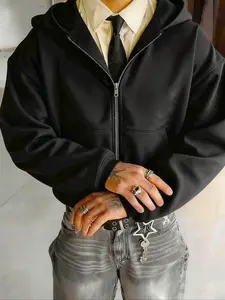 Men's Zipper Hoodie, Thin Fall Winter Outerwear, Pocketed Casual Style, Plain Graphic Long Sleeve, Daily Wear & Gift, Sweatshirts